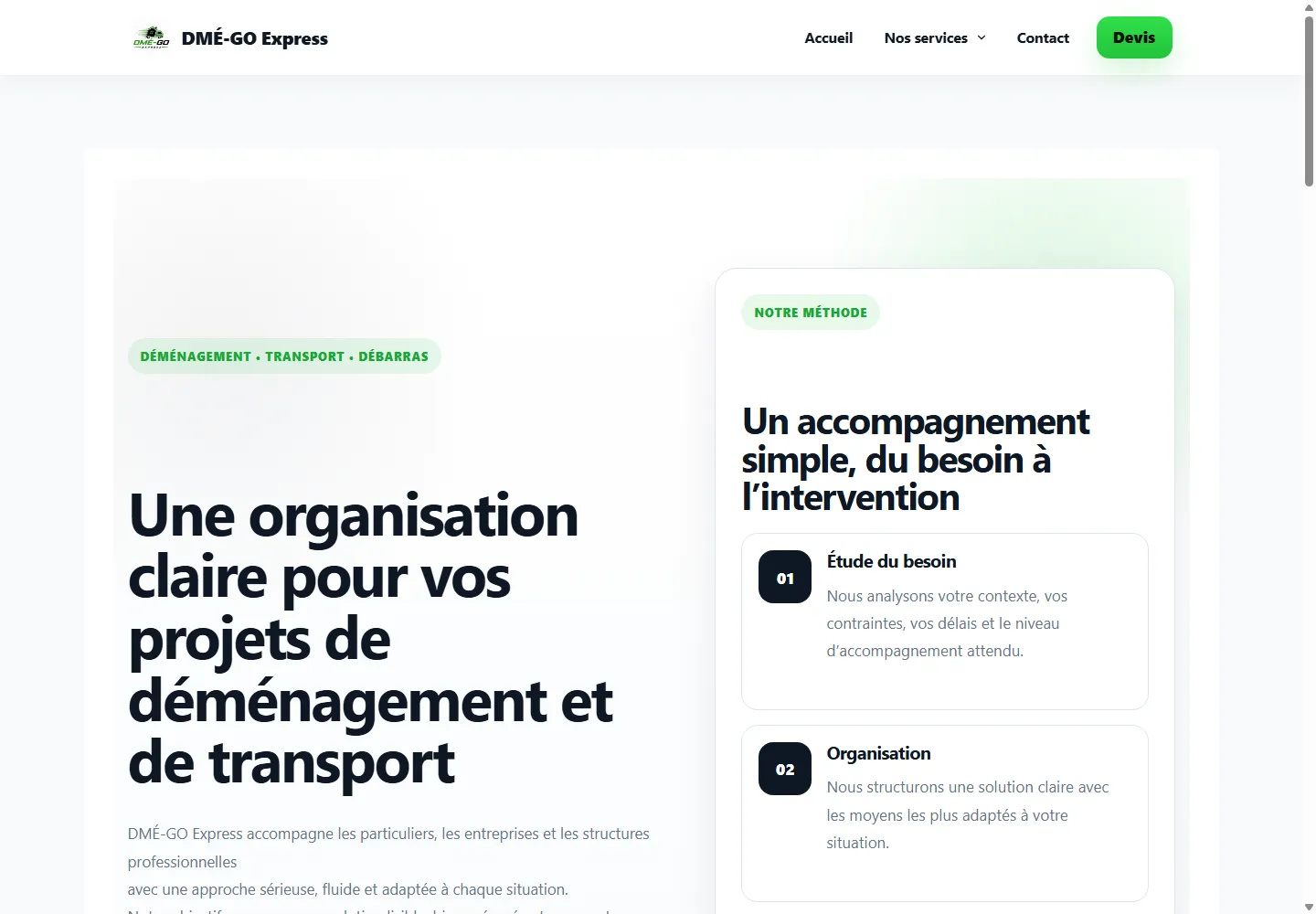 Aperçu du site DMÉ-GO Express